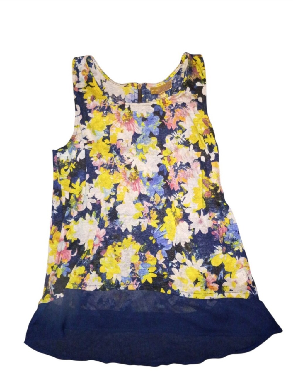 Princess Vera Wang Floral Sleeveless Tank Top with Navy Hem